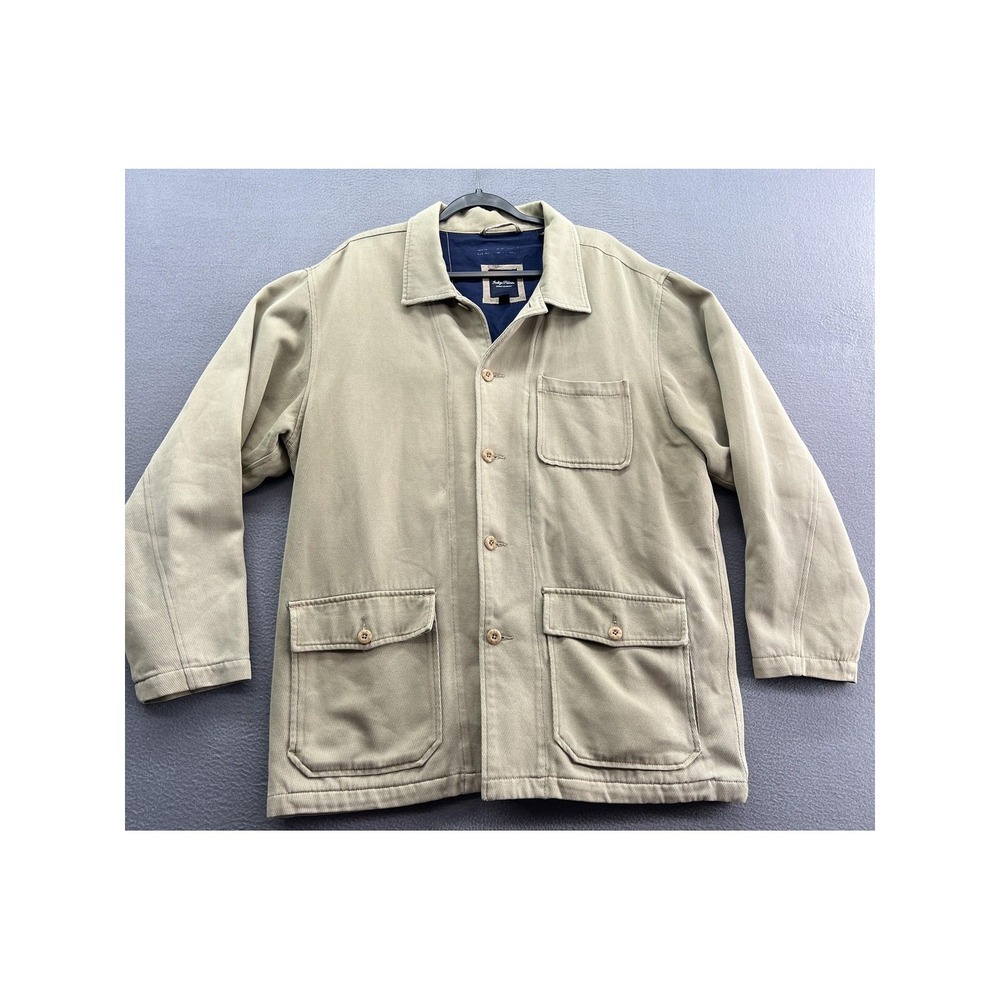 Indigo Palms Denim Company Jacket Mens XL Khaki Twill Chore Utility Coat Tan